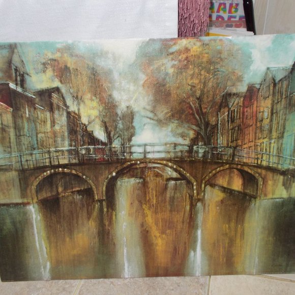 Large River Walk print approximately 28 1/4"x22 1/4" mounted on cardboard - Picture 1 of 4